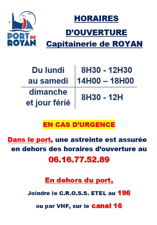 horaires capitainerie port de Royan