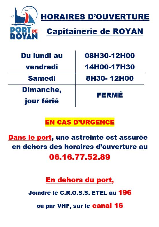 horaires capitainerie port de Royan