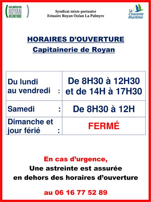 horaires capitainerie port de Royan