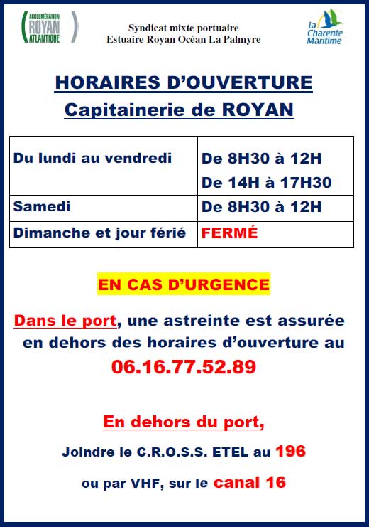 horaires capitainerie port de Royan