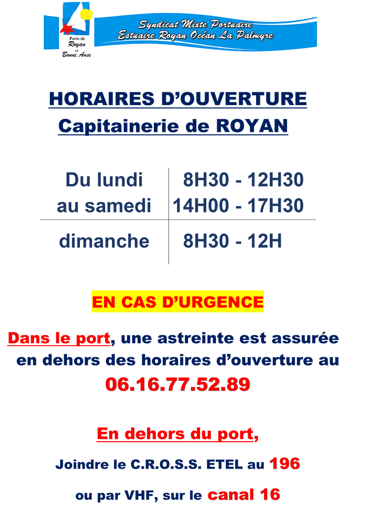 horaires capitainerie port de Royan