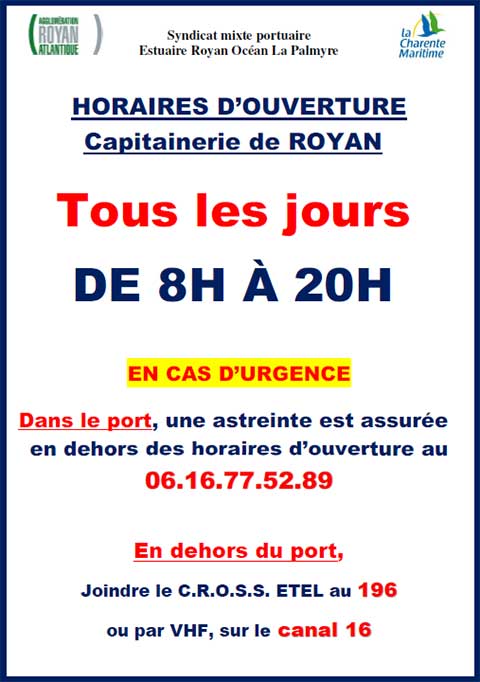 horaires capitainerie port de Royan